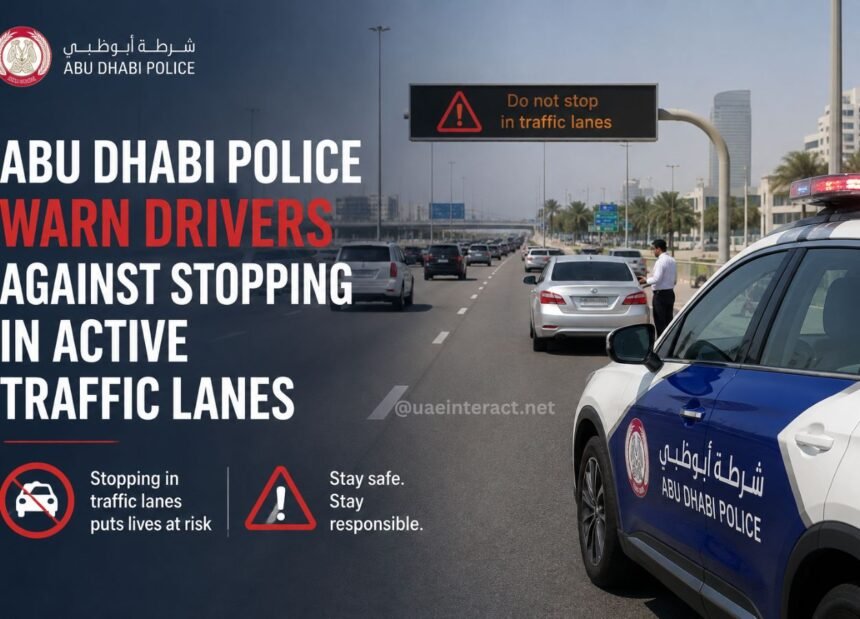 Abu Dhabi Police Warn Drivers Against Stopping in Active Traffic Lanes